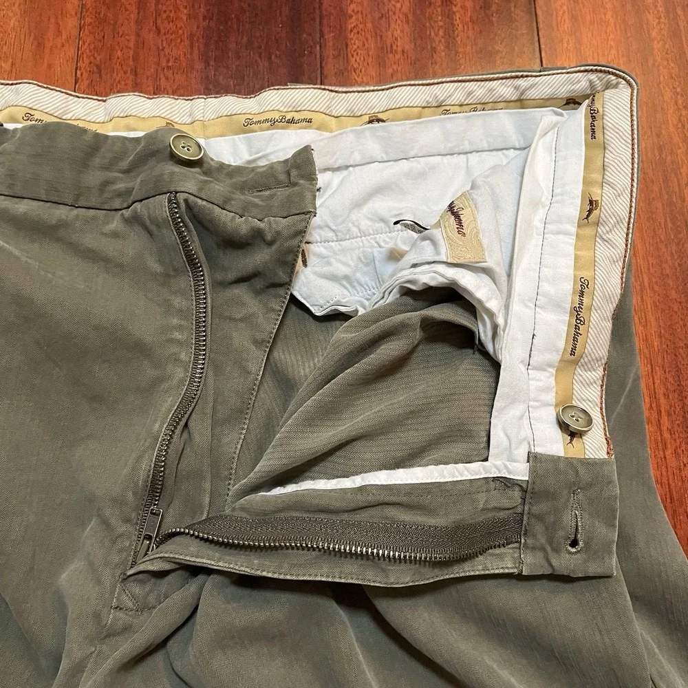 Tommy Bahama Pants Mens 36x34 Olive Green Silk Pleated Preppy Casual Wedding